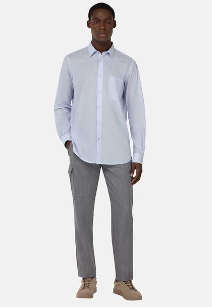 Regular Striped Cotton Poplin Shirt, Light Blue, hi-res