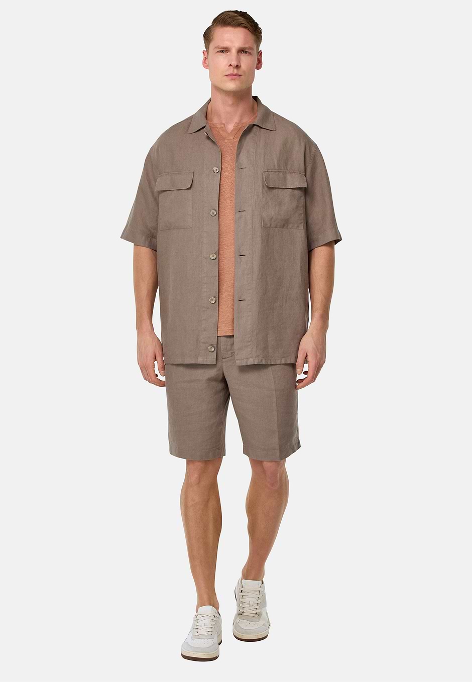 Linen Camp Overshirt, Taupe, hi-res