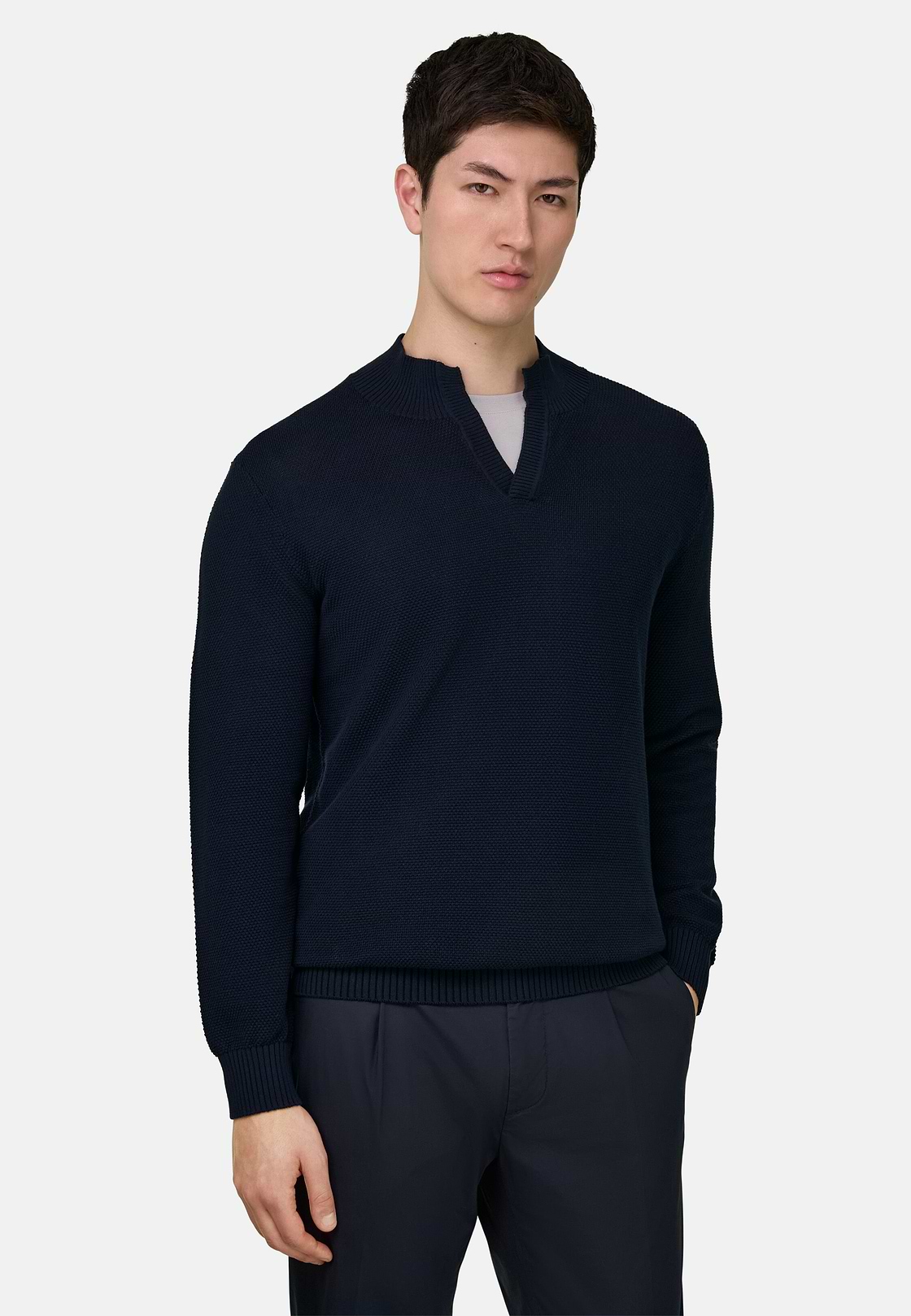 Stehkragenpullover Aus Baumwolle, Navy blau, hi-res, 2