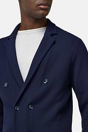 Double-Breasted Knitted Jacket in Cotton Crêpe, Navy blue, hi-res