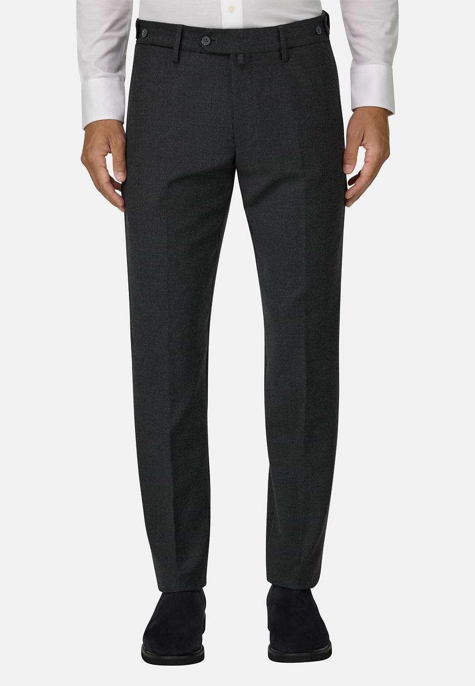 Trousers in Stretch Flannel, Dark Grey, hi-res