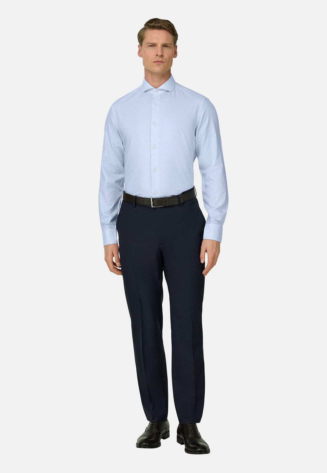 Camicia A Quadretti Di Cotone Slim Fit, Azzurro, hi-res, 2