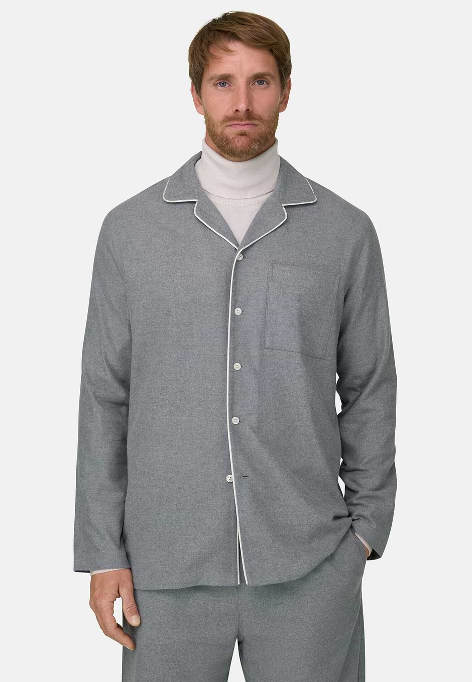 Pajama in Cotton Flannel, Grey, hi-res