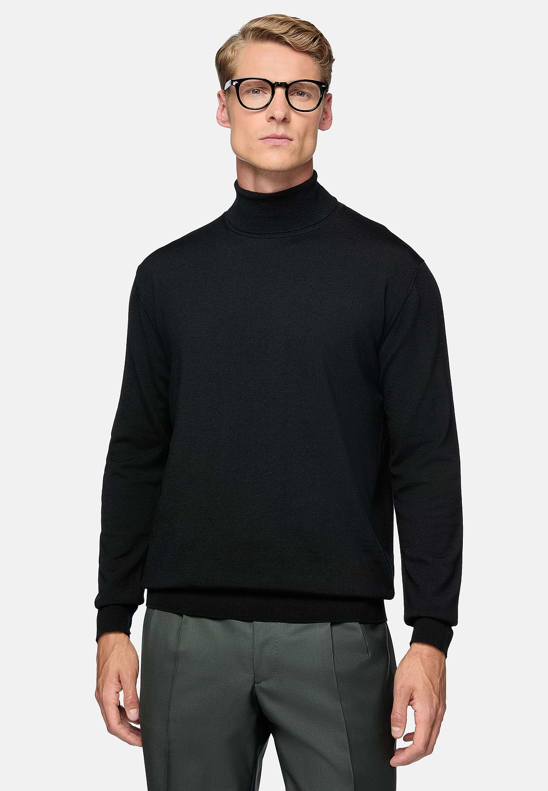 Schwarzer Rollkragenpullover Aus Merinowolle, Schwarz, hi-res