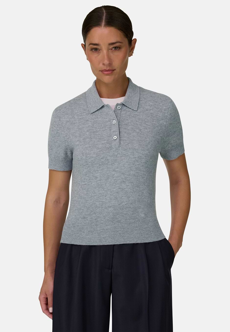 Polo de Punto en Lana Cashmere, Gris, hi-res