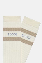 Cotton Blend Striped Logo Socks, White, hi-res