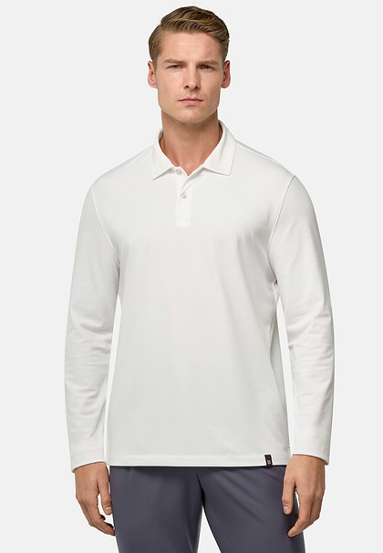 S.Cafè® High-Performance Piqué Polo Shirt, White, hi-res