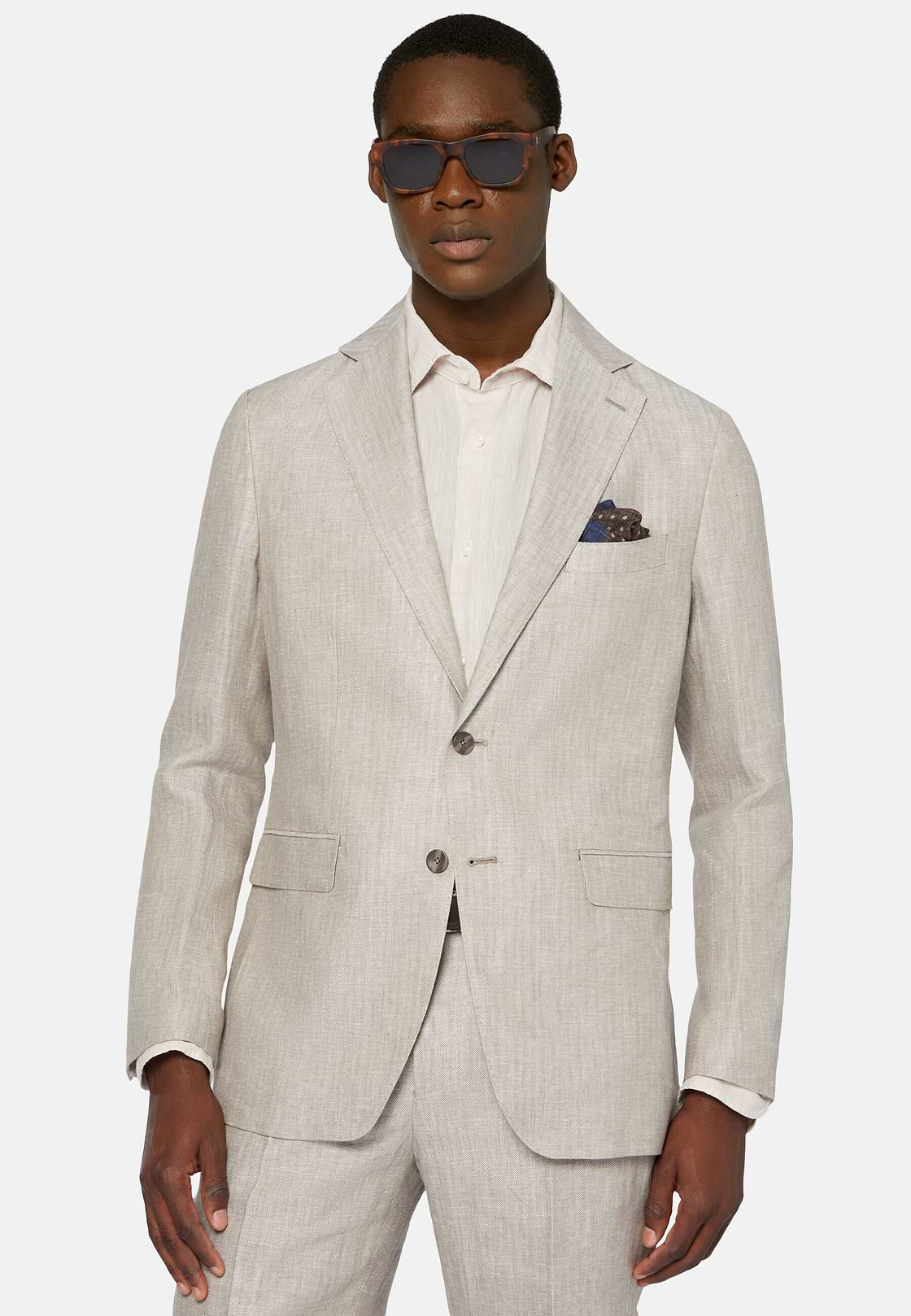 Herringbone Linen Suit Style Capri, Taupe, hi-res