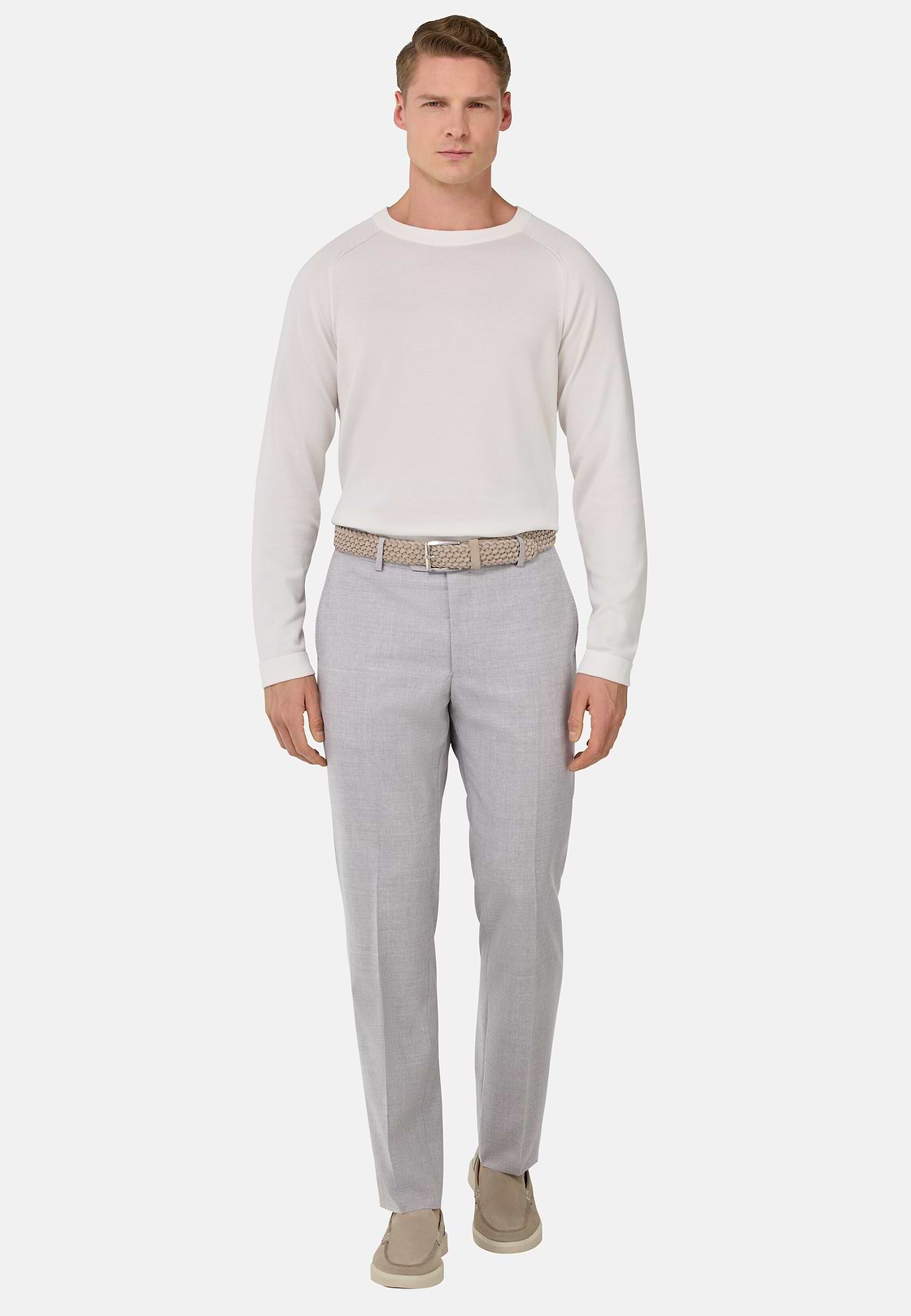 B Aria Pure Wool Trousers, Light grey, hi-res
