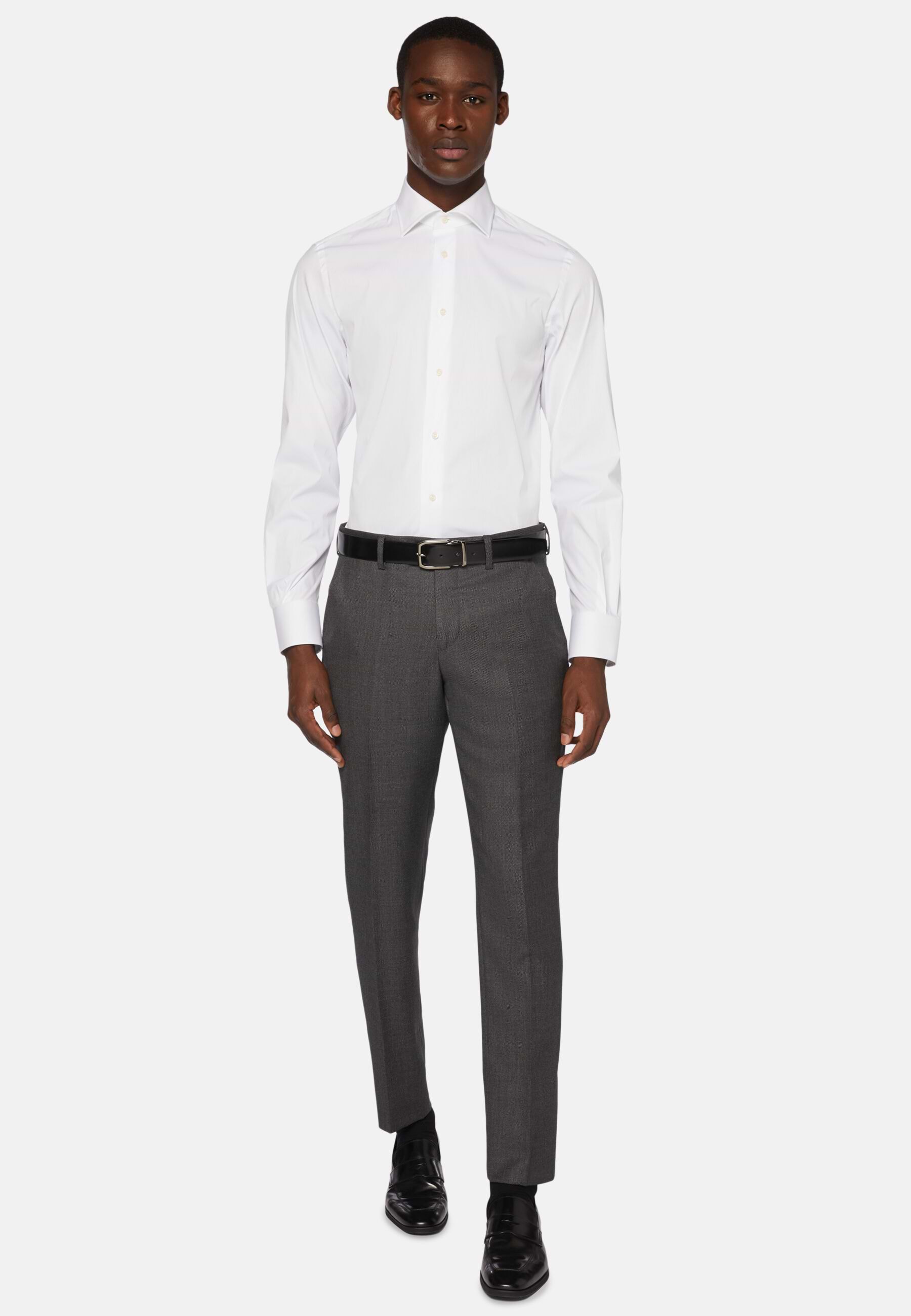 Men s Slim Fit White Shirt in Stretch Cotton Boggi Milano
