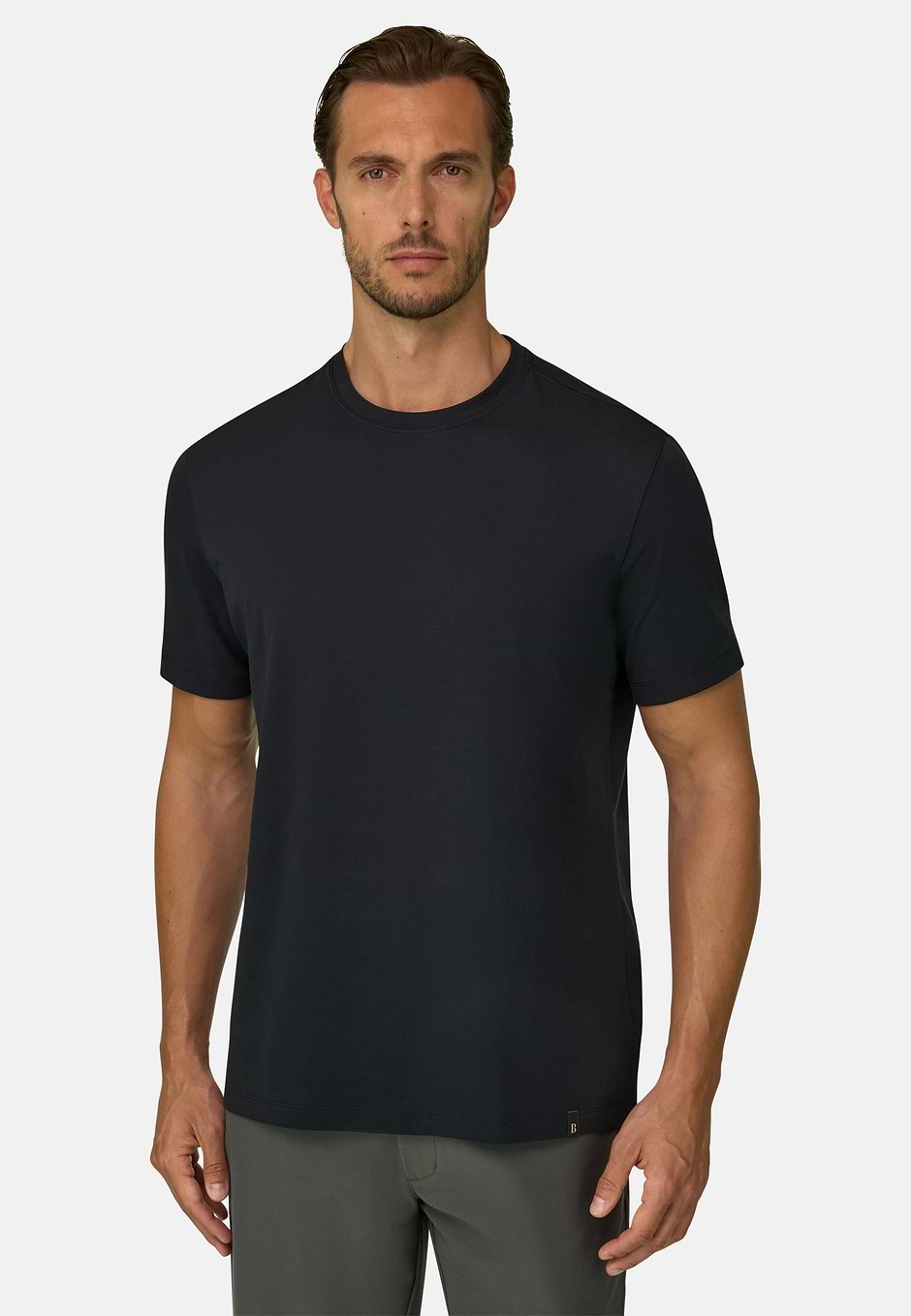 T-Shirt in Supima Katoen Jersey Elastisch, Black, hi-res