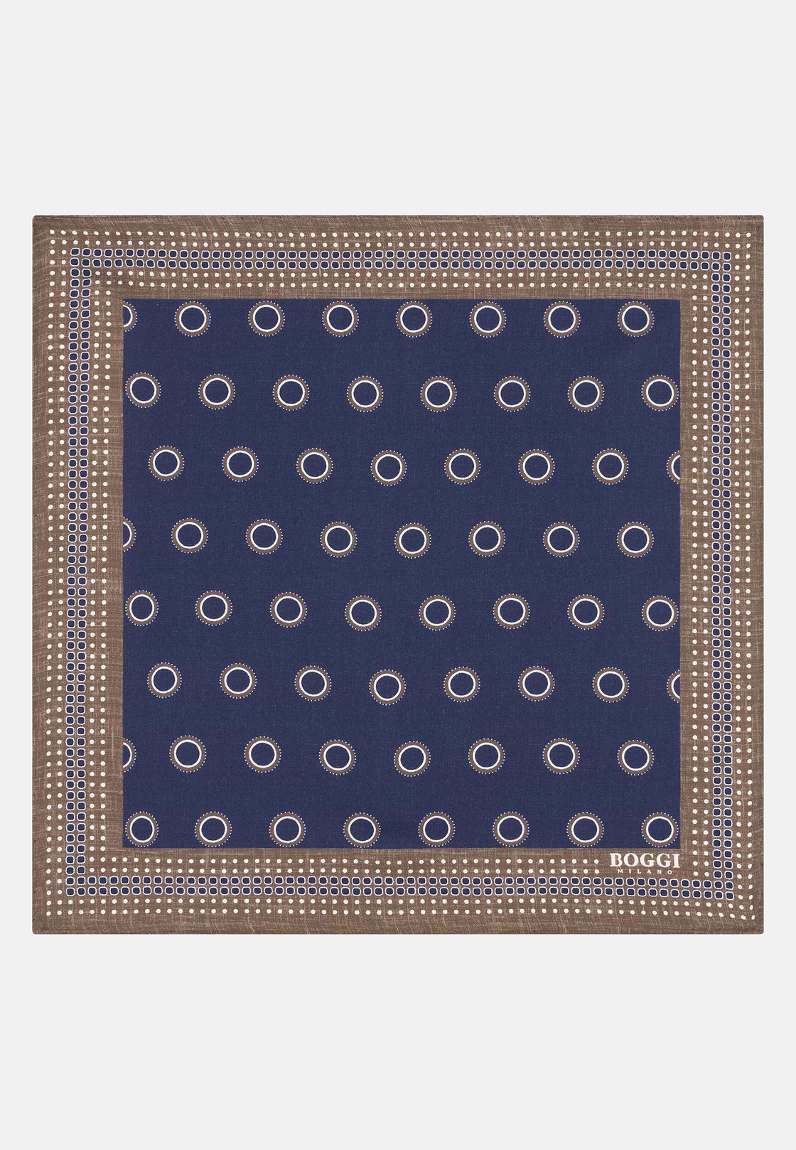 Silk Pocket Square With Medallions Pattern, Navy blue, hi-res, 2