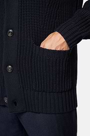 Navy Shawl Neck Cardigan In Merino Wool, Navy blue, hi-res