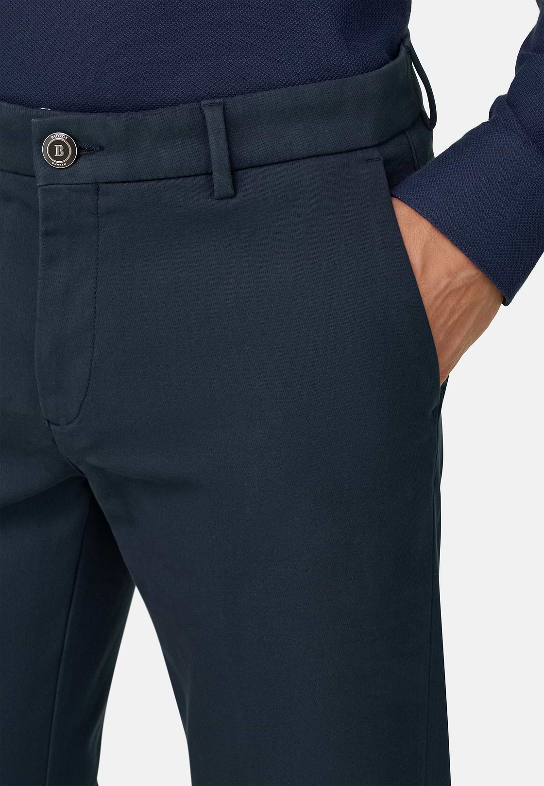 Trousers in Stretch Cotton, Navy blue, hi-res, 3