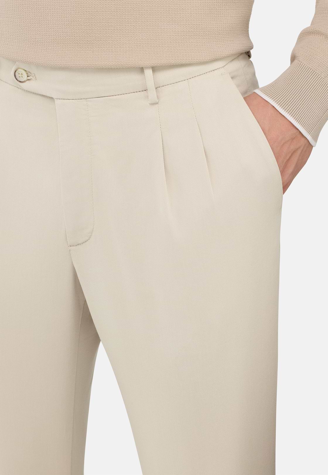 Stretch Cotton/Tencel Trousers, Sand, hi-res