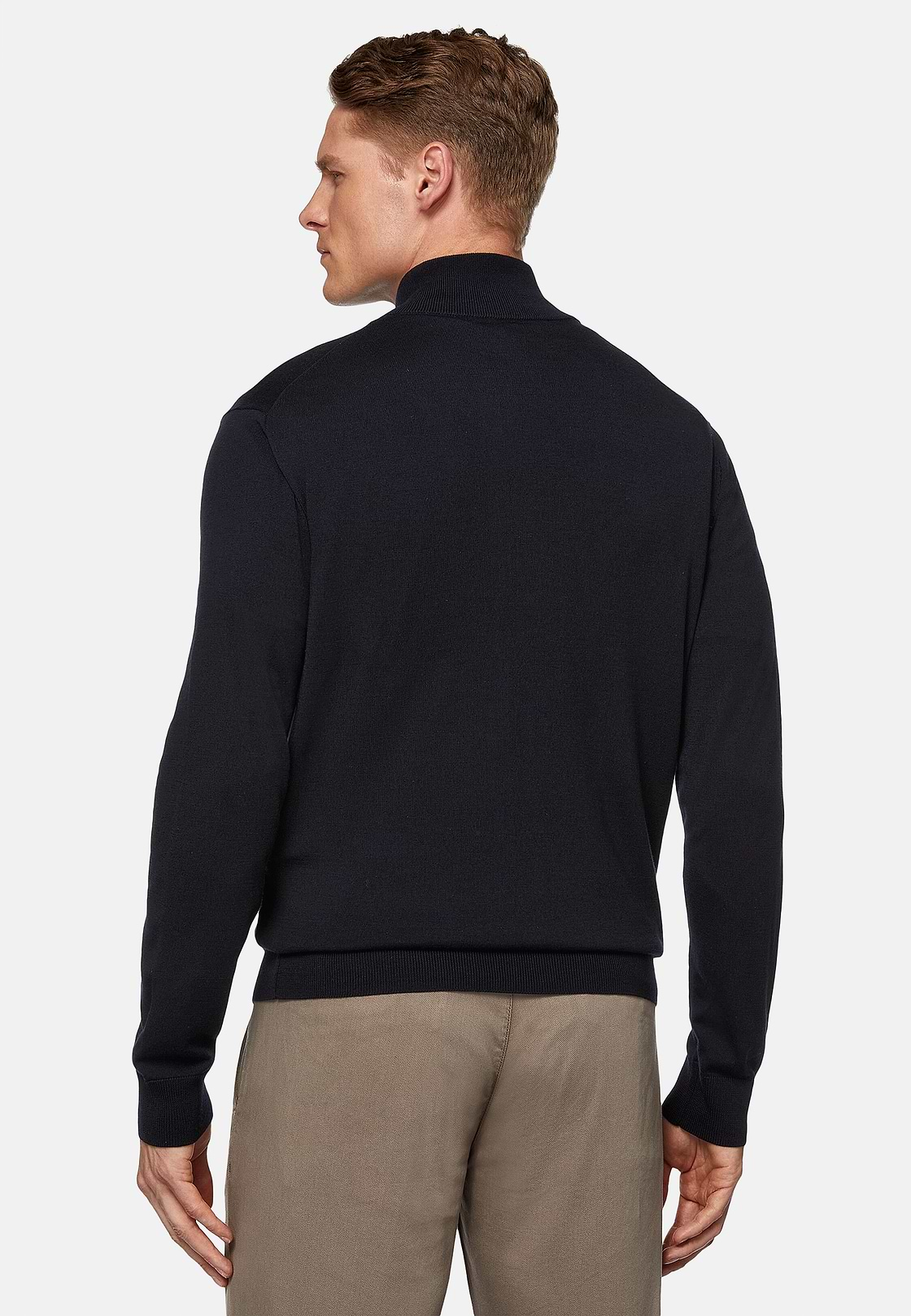 Pullover Mit Durchgehendem Reißverschluss Aus Merinowolle, Navy blau, hi-res