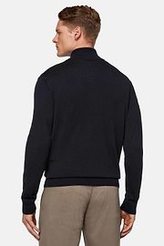 Pullover Mit Durchgehendem Reißverschluss Aus Merinowolle, Navy blau, hi-res