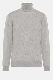 Grey Merino Wool Polo Neck Jumper, Grey, hi-res