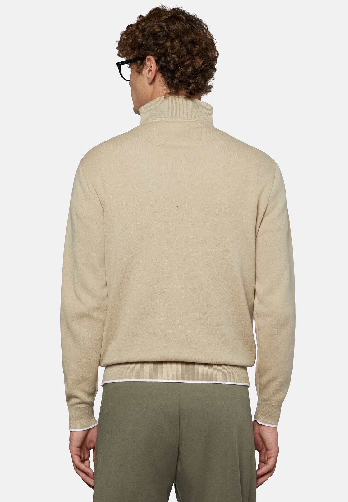 Beiger Pullover Aus Baumwolle Mit Halbem Reißverschluss, Beige, hi-res