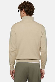 Beiger Pullover Aus Baumwolle Mit Halbem Reißverschluss, Beige, hi-res