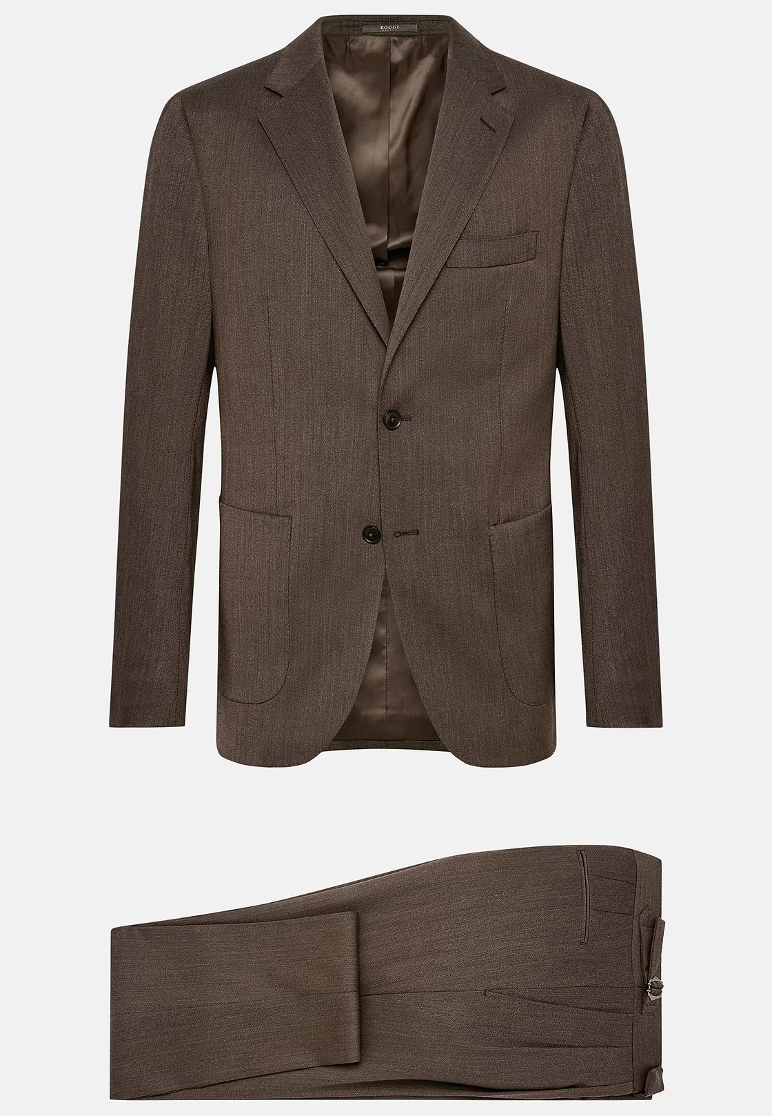 Brown Stretch Wool Suit, Brown, hi-res