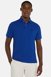 Cotton Piqué Polo Shirt, Blue, hi-res