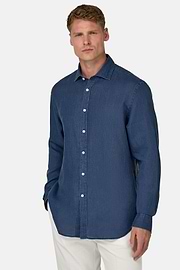 Camicia In Lino Regular Fit, Navy, hi-res