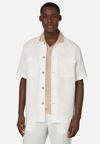 Linen Camp Overshirt, White, hi-res