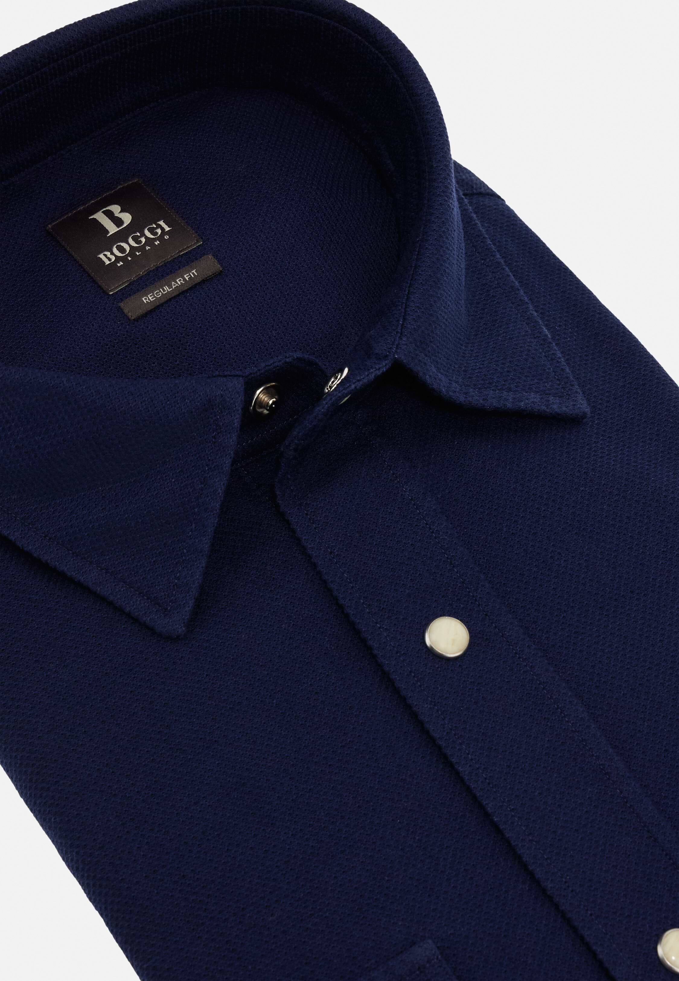 Men's Regular Fit Cotton Shirt, Navy blue | Boggi Milano