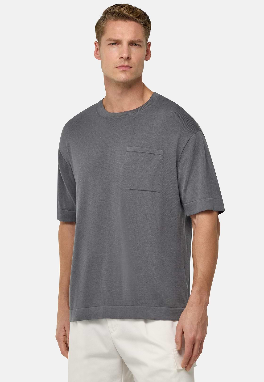 T-Shirt Di Maglia In Cotone Pima, Carbone, hi-res