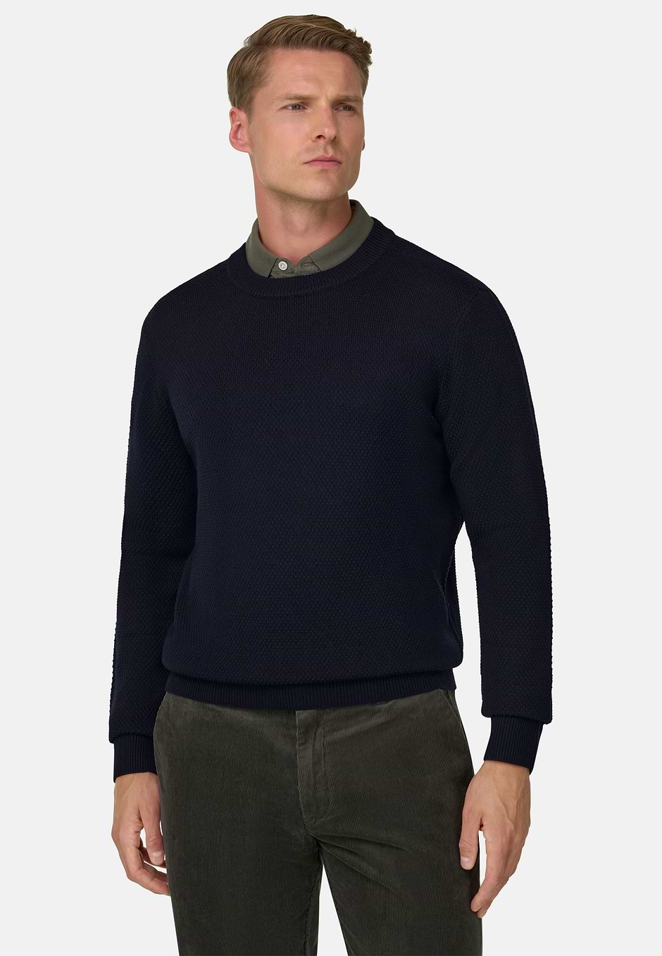 Crew Neck Jumper in Merino Wool, Navy blue, hi-res