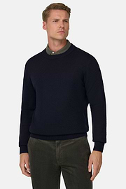Crew Neck Jumper in Merino Wool, Navy blue, thumb, 1