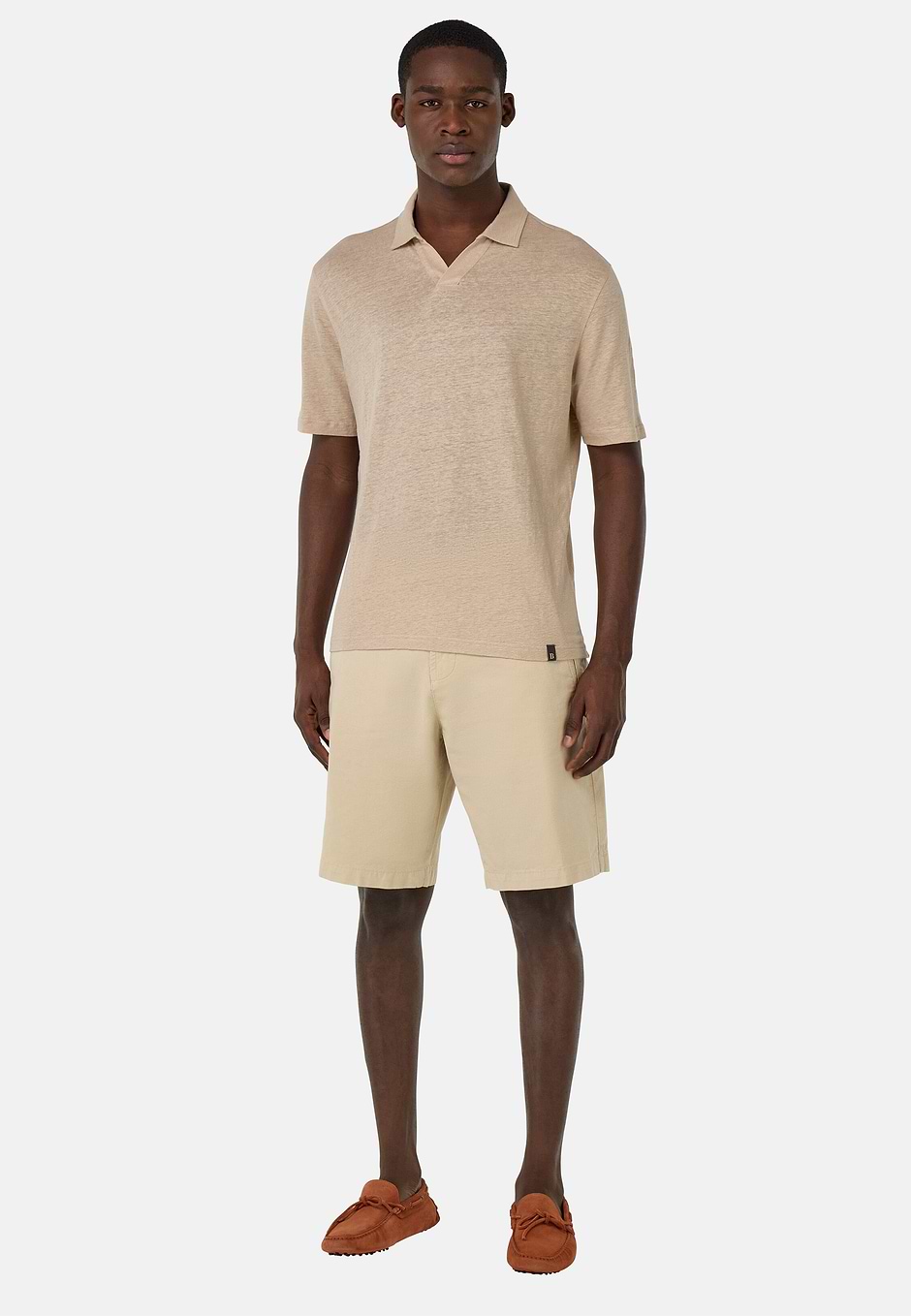 Stretch Linen Jersey Polo Shirt, Sand, hi-res