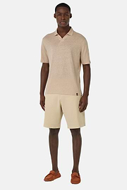 Stretch Linen Jersey Polo Shirt, Sand, hi-res