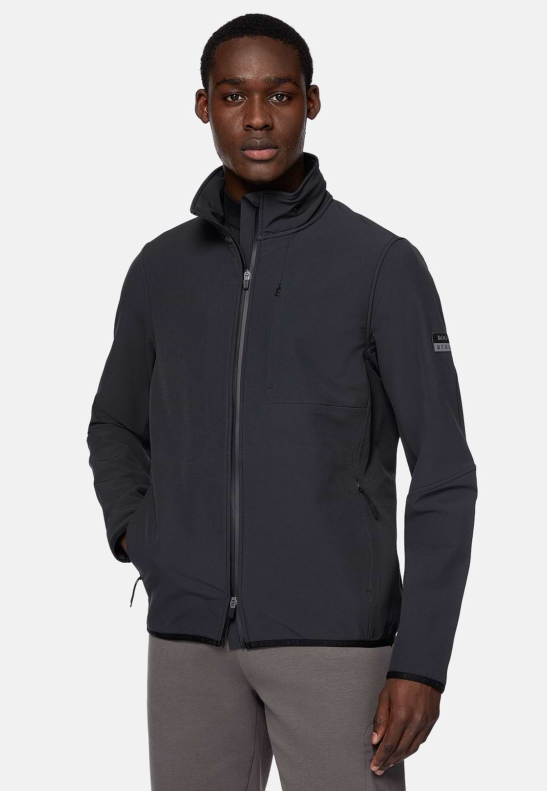 Padded Windproof Jacket in B-Tech Stretch Nylon, Black, hi-res