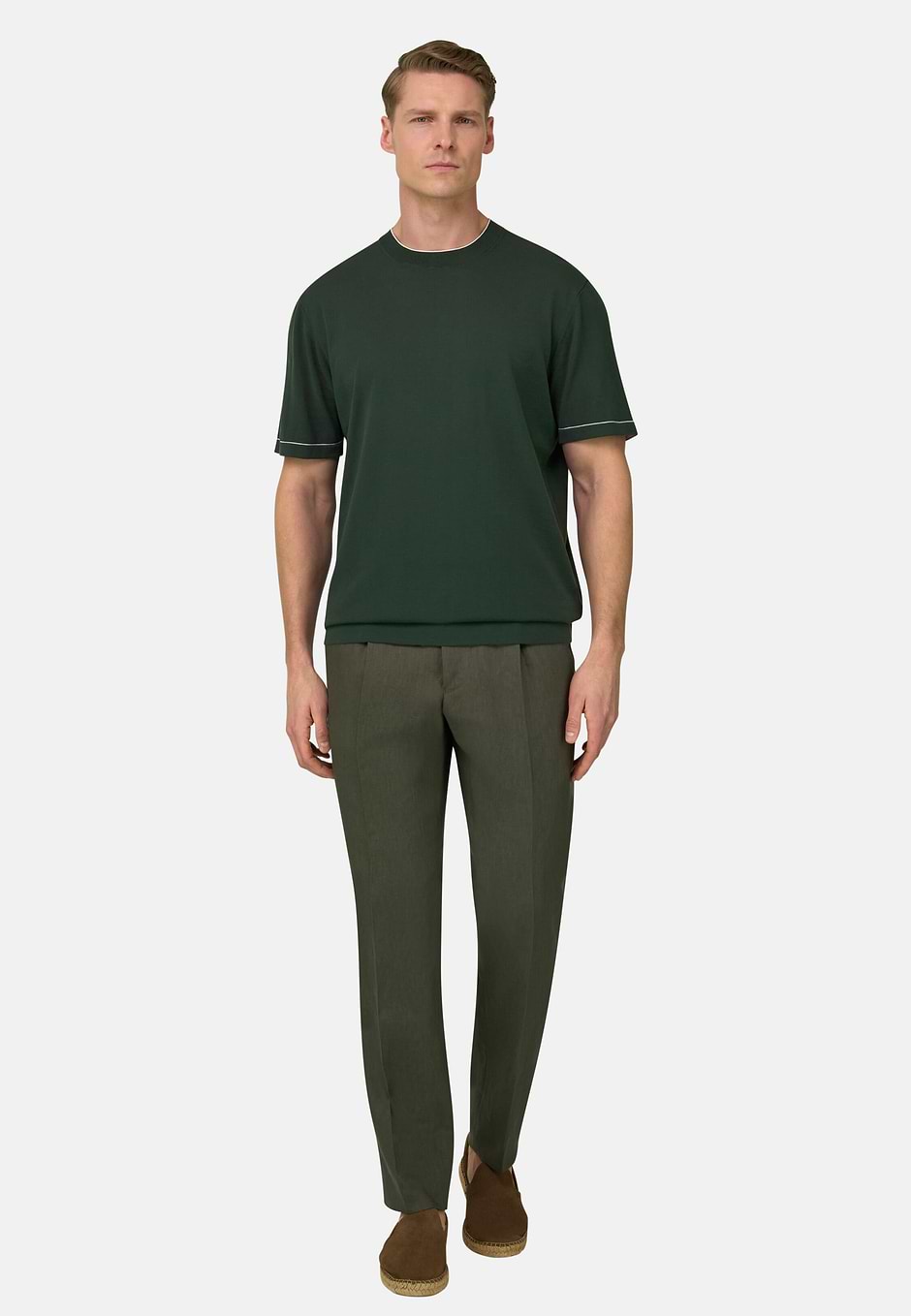 Cotton Crêpe Knit T-Shirt, Dark Green, hi-res