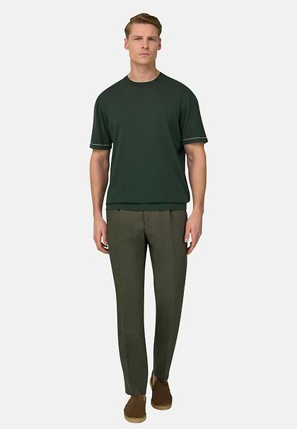 Strick-T-Shirt Aus Baumwollkrepp, Grün, hi-res