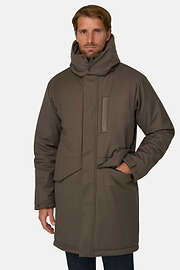 Long Jacket in Technical Wool, Brown, thumb, 1