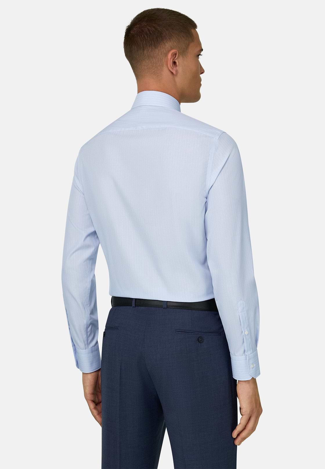 Camicia A Righe In Cotone Slim Fit, Azzurro, hi-res, 3