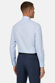 Camicia A Righe In Cotone Slim Fit, Azzurro, thumb, 3