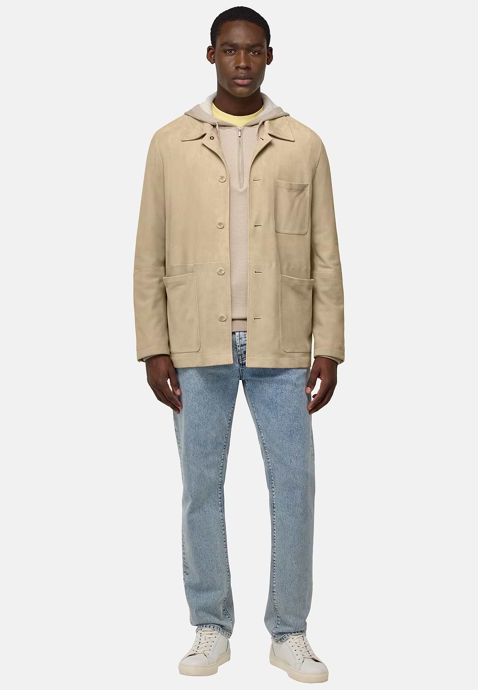 Genuine Suede Leather Shirt Jacket, Beige, hi-res