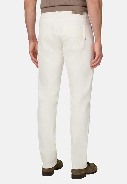 White Selvedge Cotton Denim Jeans, White, hi-res