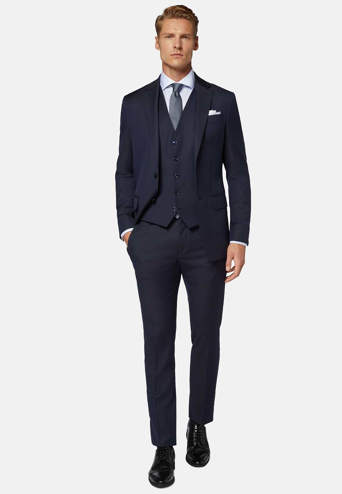 Navy Blue Pinstripe Wool Suit, Navy blue, hi-res