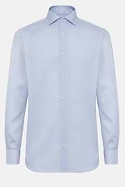 Regular Fit Sky Blue Striped Cotton Twill Shirt, Light Blue, hi-res