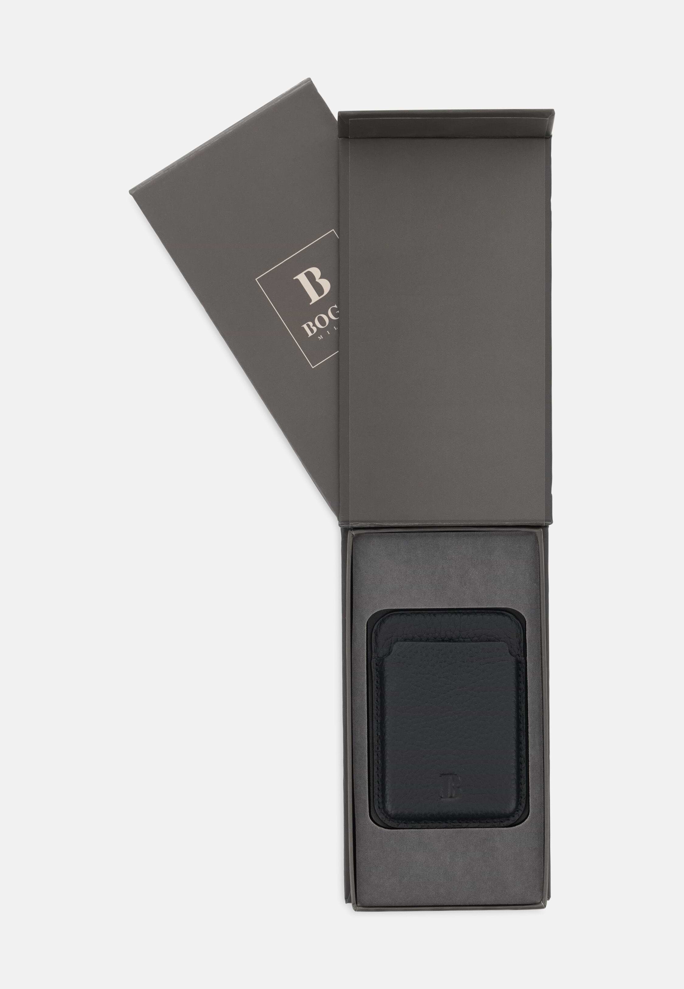 MagSafe Card Holder in Leather with Gift Box, Black | Boggi Milano