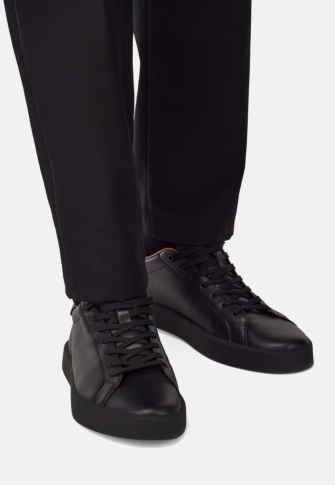 Leather Trainers, Black, hi-res