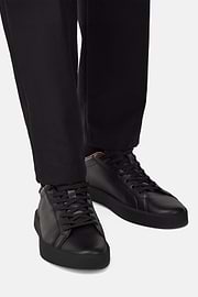 Leather Trainers, Black, hi-res