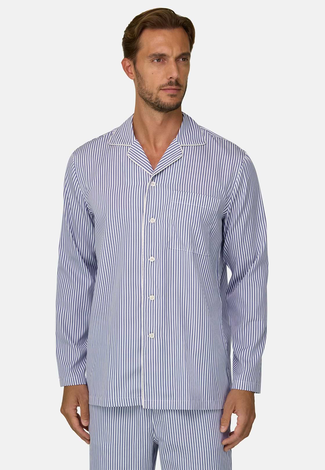 Pajama Pinstripe Cotton Poplin, Navy blue, hi-res, 1