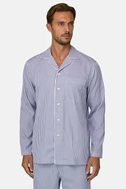 Pajama Pinstripe Cotton Poplin, Navy blue, thumb, 1