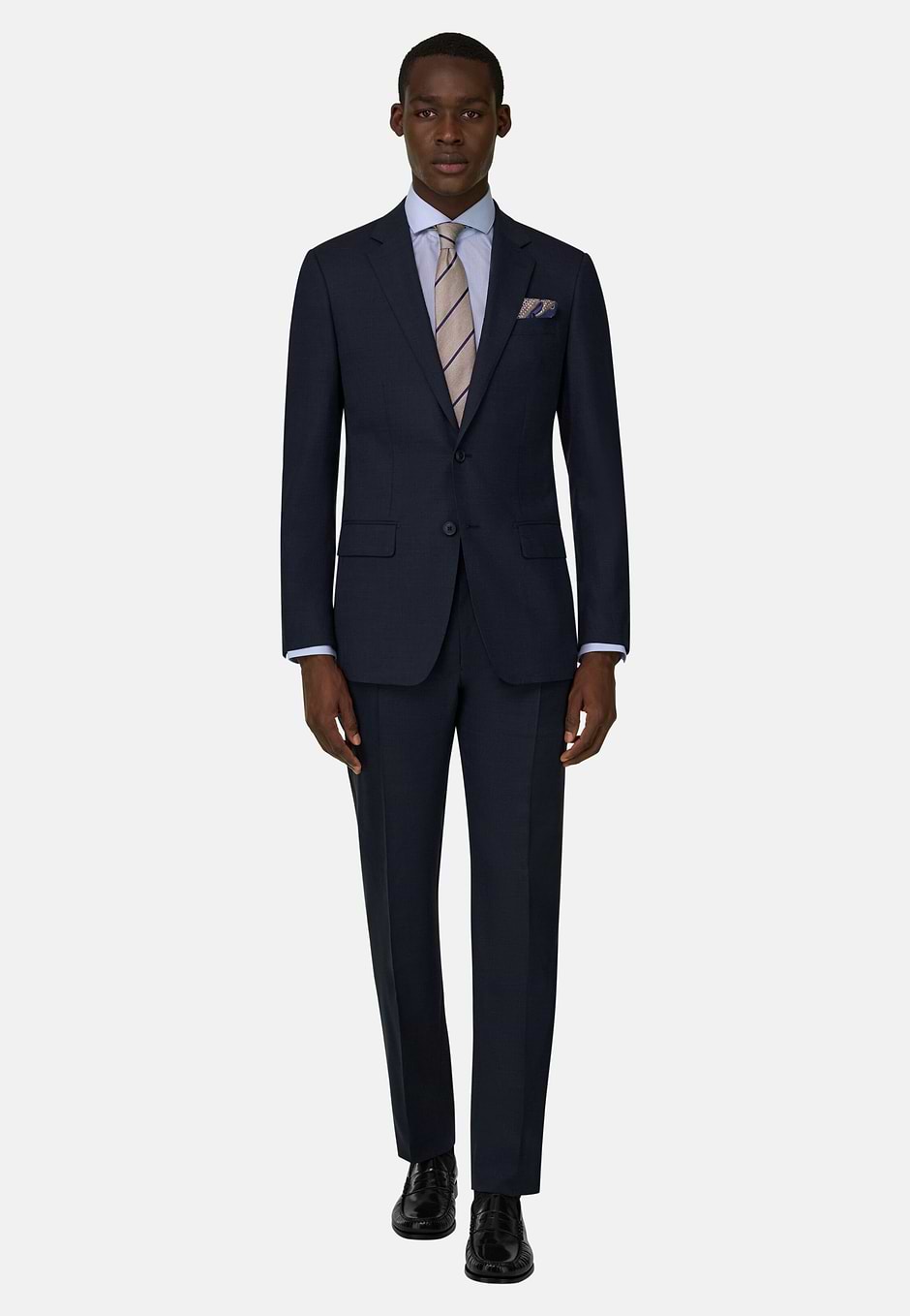 Prince of Wales Check Stretch Wool Suit, Navy blue, hi-res